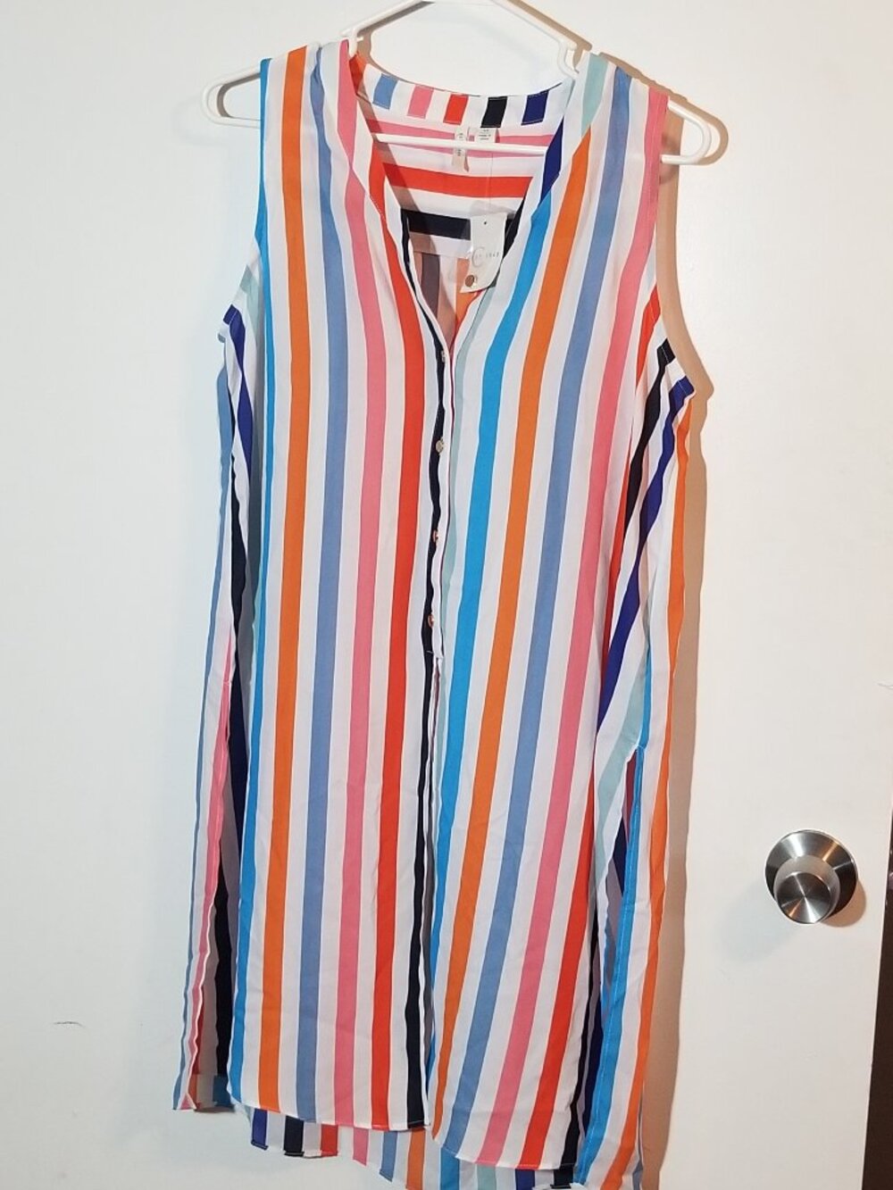 Striped sleeveless long blouse button up NWT